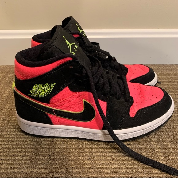 Jordan Shoes - Jordan 1 Mid Black Hot Punch Sneakers